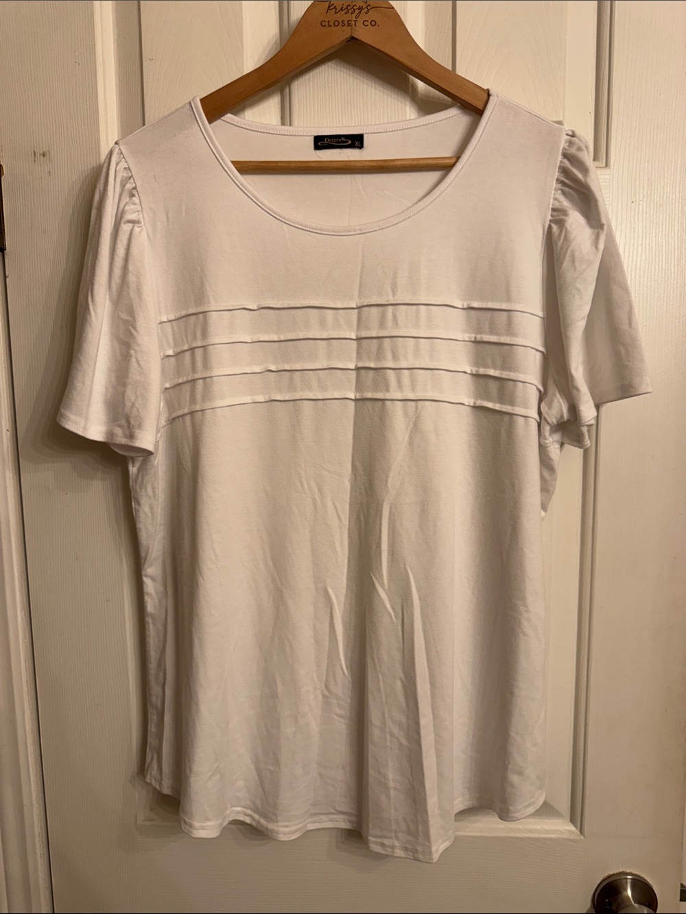 Women's White Short-Sleeve Pintuck Tee